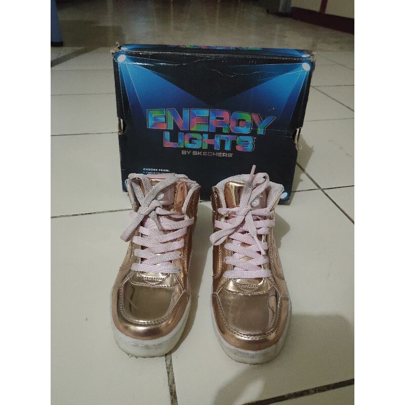 preloved skechers energy lights rosegold sepatu anak perempuan