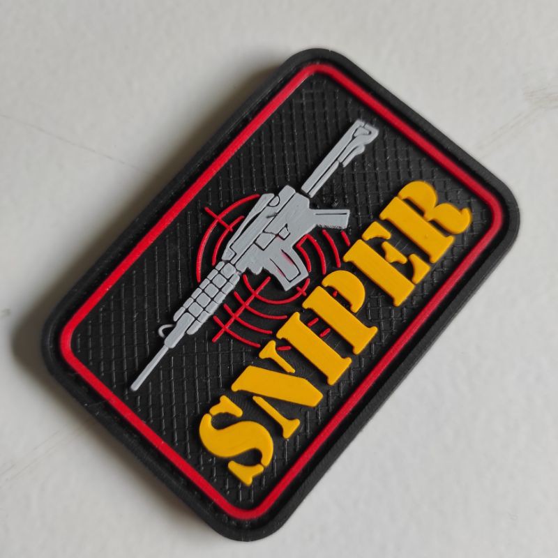 PATCH RUBBER SNIPER TULISAN KUNING/TEMPELAN EMBLEM KARET VELCRO TACTICAL