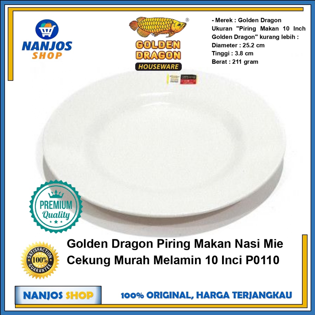 Golden Dragon Piring Makan Nasi Mie Cekung Murah Melamin 10 Inci P0110