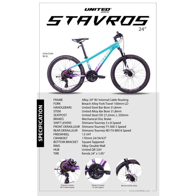 Sepeda Gunung MTB UNITED STAVROS 24 Inch Shimano 21 Speed Garansi SNI-2