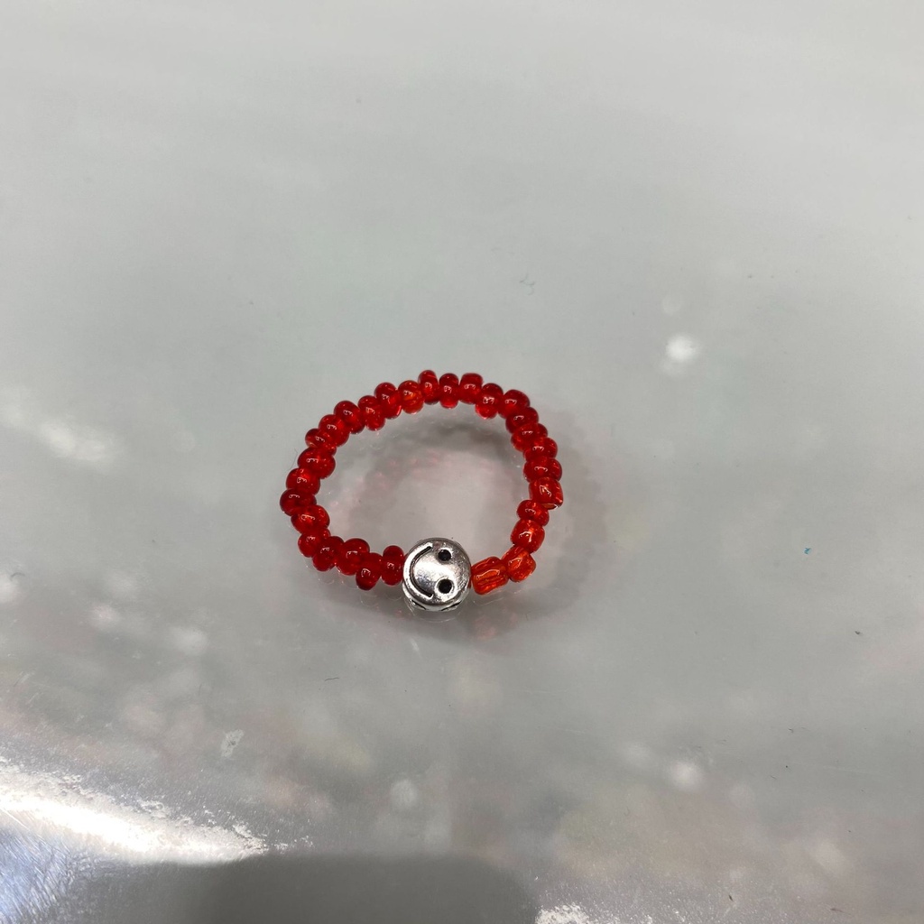 Gelang Tangan Manik-Manik Motif Smiley Face Warna Permen Beige Ala Korea / Retro Untuk Wanita-Red Ring