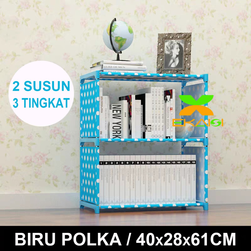 Ekaisi Rak buku kain rak portable rak serbaguna 3 TINGKAT 2 SUSUN