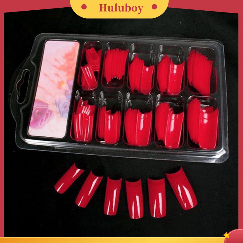 Huluboy Huluboy♡ 100pcs / Kotak Kuku Palsu Panjang Kepala Datar Seamless Ultra Tipis Untuk Dewasa