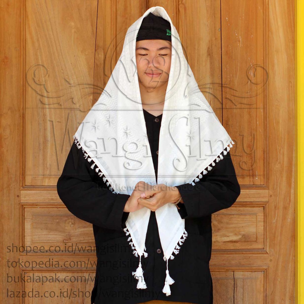 Sorban Putih Polos Rumbai Segi 4 - Sorban Segi 4 Putih Polos - Sorban Arab - Sorban Haji & Umroh