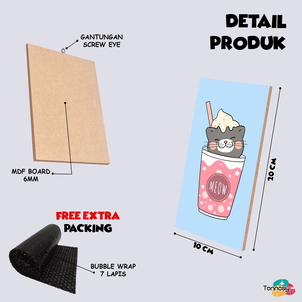 HIASAN DINDING KUCING CUTE WALL DECOR KUCING CAT 10x20CM PAJANGAN KAYU DEKORASI KAMAR RUMAH