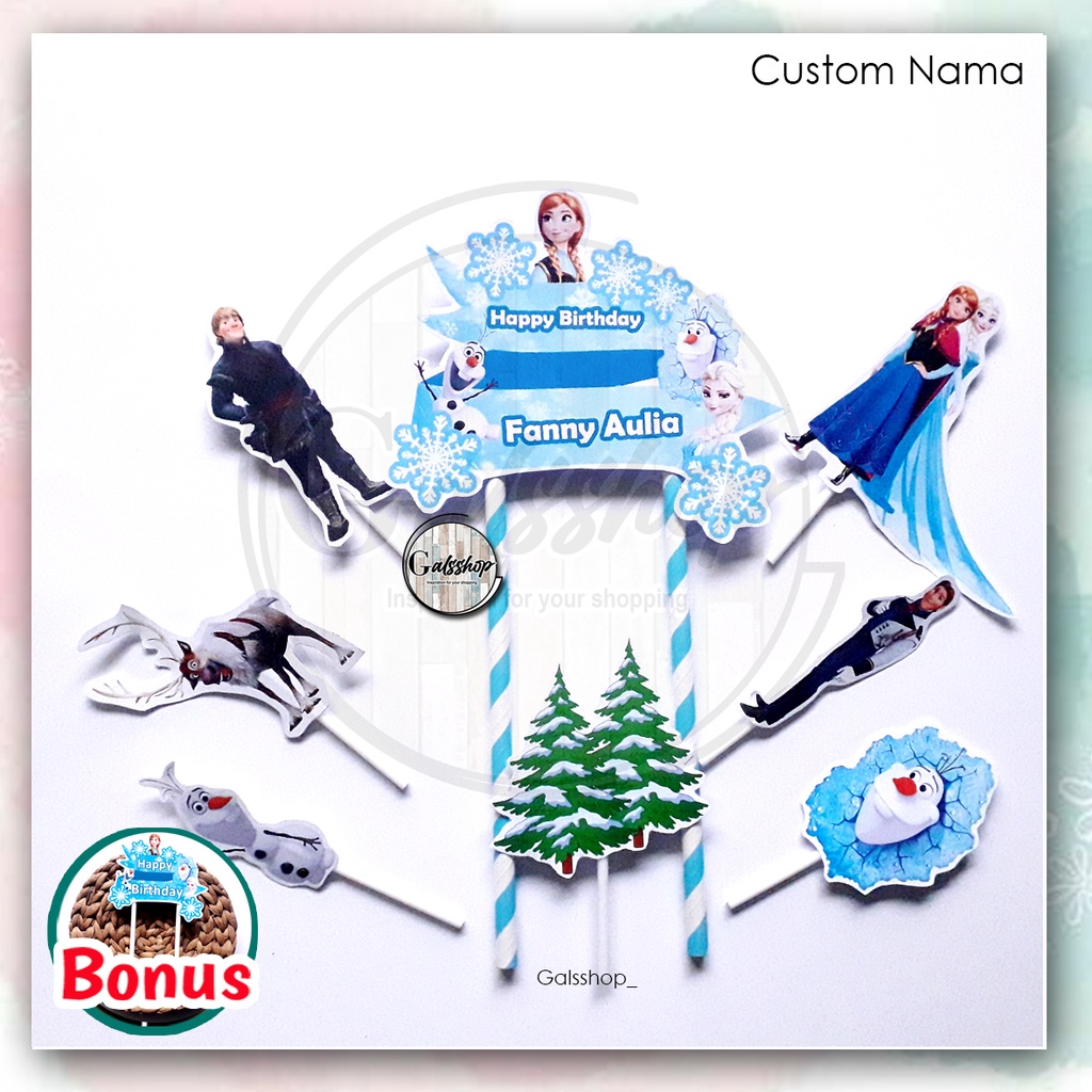 Custom Nama/ Foto / Toppercake Plus Frozen 2 / Hiasan Kue / Cake Topper