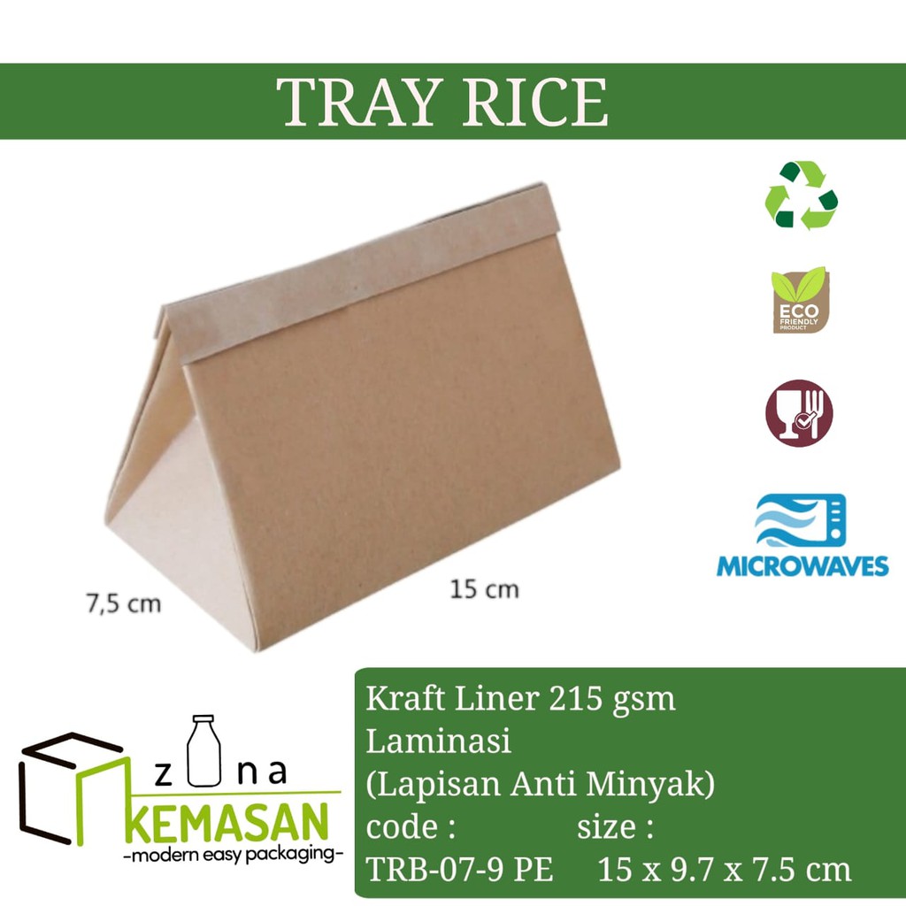 

KEMASAN BOX DUS KOTAK TRAY MAKANAN NASI BUNGKUS 15x7,5x9.7 cm KRAFT 215 gsm LAMINASI