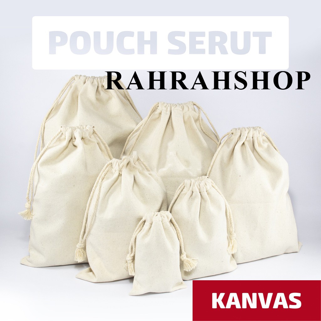 Pouch Serut Kanvas Baby Grade A Polos dan Sablon - Ukuran Sedang