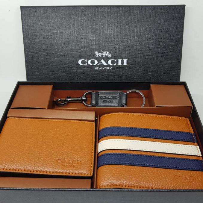 Produk Terbaru Promo Coach Wallet Stripe Coklat Dompet Lipat Pria Dompet Coach Ori