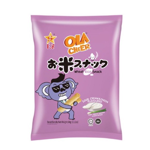 

OLA CHEER Sour Cream & Onion Flavoured Wheat Rice Snack 60 gram