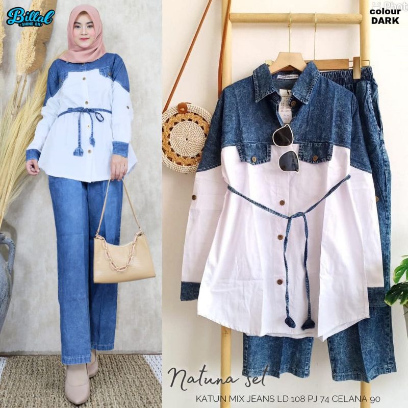 Natuna Set Pakaian Wanita Setelan Kemeja + Pant Fab Katun Mix Jepang