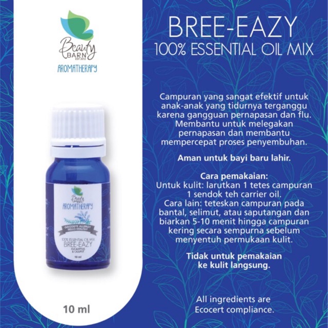 Beauty Barn Aromatherapy BREE EAZY / Melegakan Pernapasan Meredakan Pilek Batuk