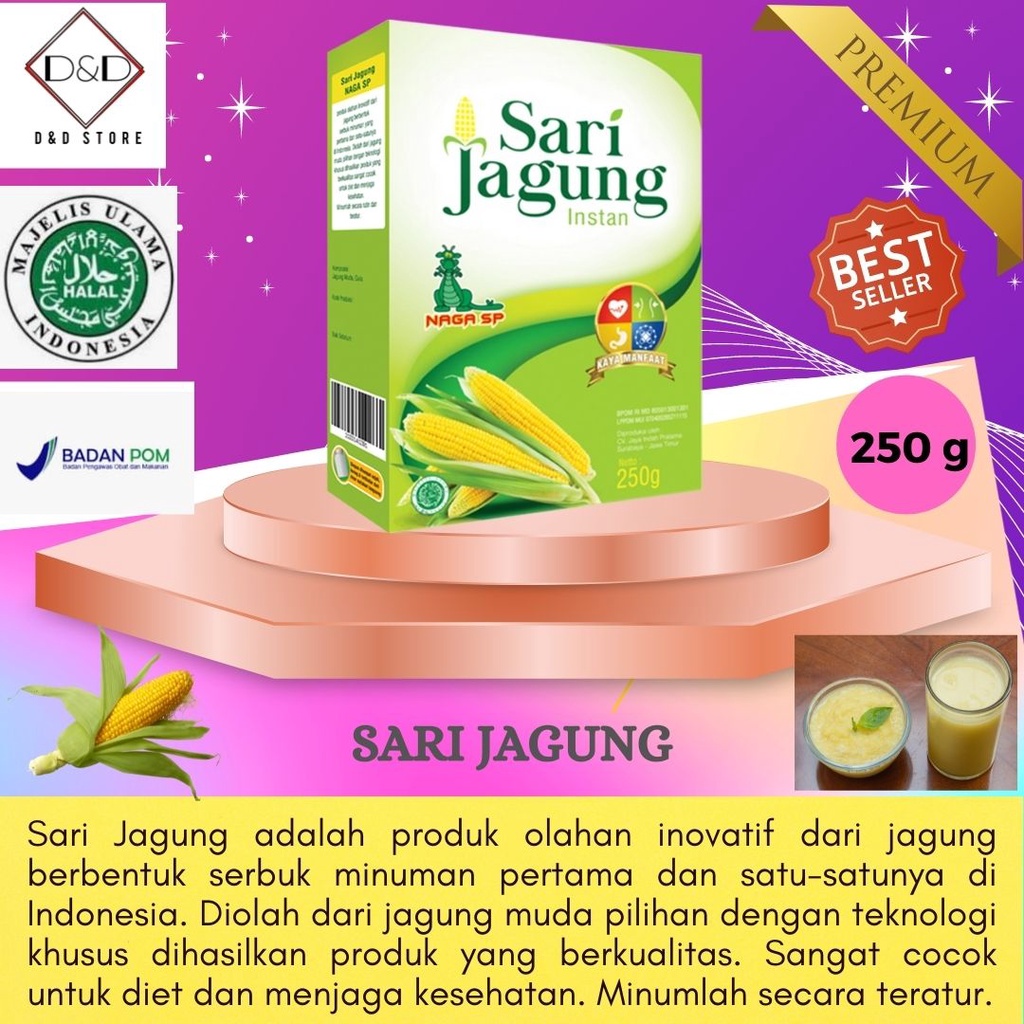 

Sari Jagung Minuman Makanan Diet Susu Bubuk Sari Jagung Organik Pelangsing Slim Suplemen Slimming Booster Asli Murni Naga SP 250g Premium Termurah Instant