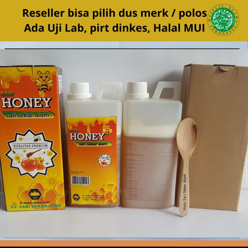 PROMO 1 Kg Madu Murni Asli Peras Melifera ( Raw Honey ) free dus box dan Sendok | Sari Sekar halal MUI