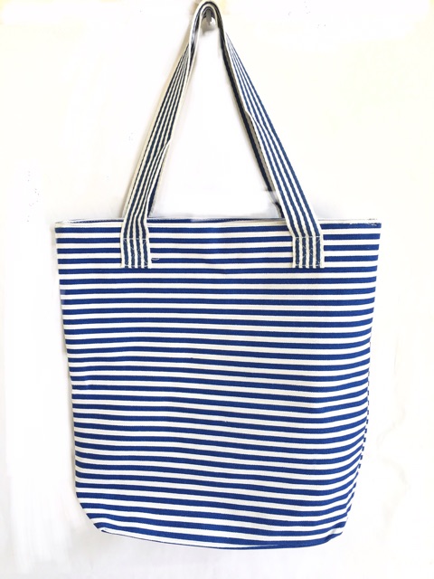 Totebag kanvas salur wanita fashion korea import