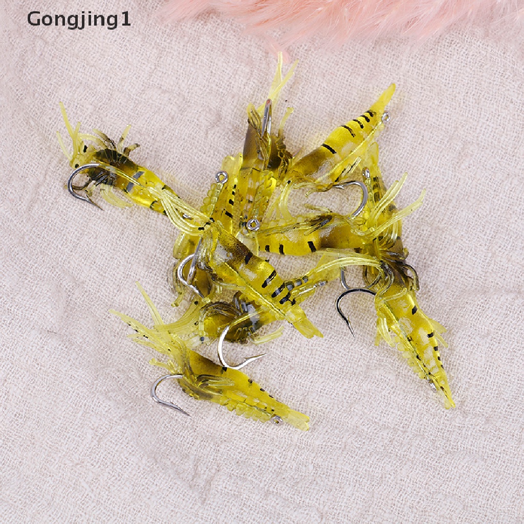 Gongjing1 Lot 10Pcs Umpan Pancing Softlure Bentuk Udang Imitasi Dengan Kail