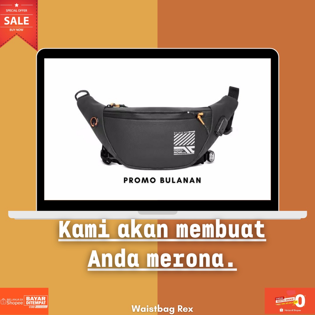TAS SELEMPANG DISTRO PREMIUM TERLARIS Waistbag Rex 3.0 Tas Pinggang choral Rex Tas Weistbag PriaB6W8