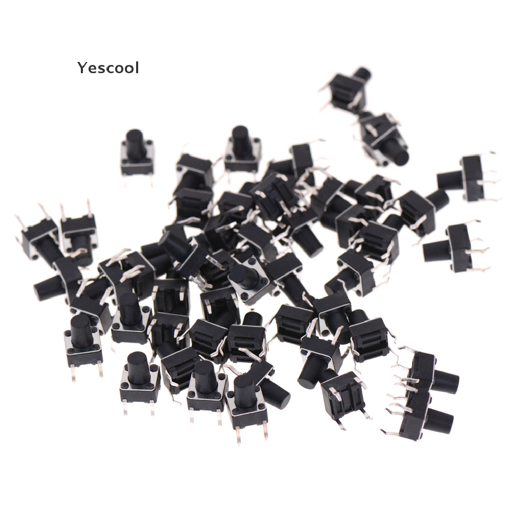 Yescool 50pcs Saklar Tombol Tekan Tactile 4-Pin Ukuran 6x6 X 8mm