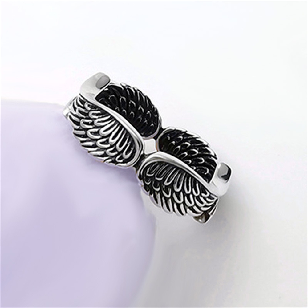 925 Perak Disepuh Terbuka Fashion Feather Design Couple Ring untuk Pria dan Wanita