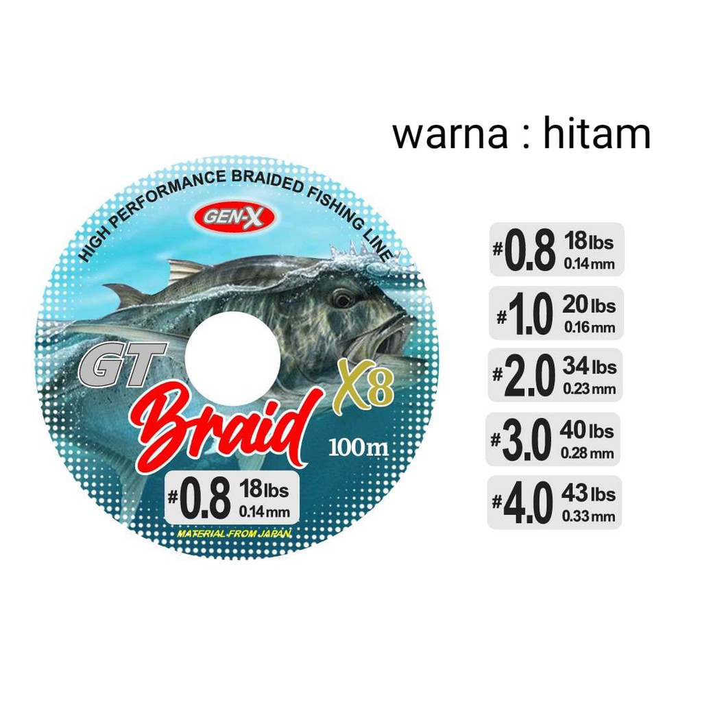 Senar Benang Pancing PE Gen-X GT Braid x8 black 100m connecting