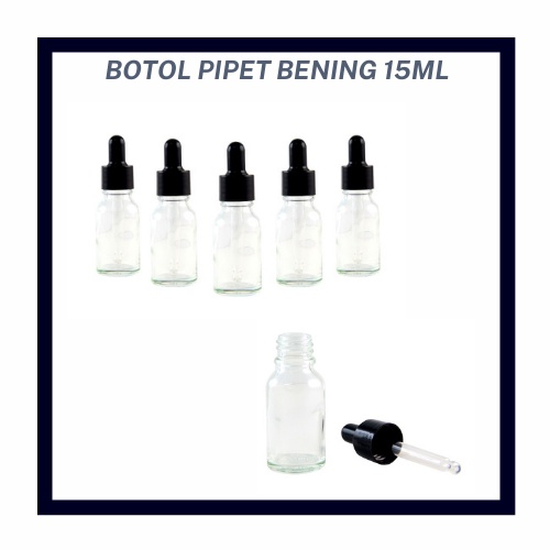 Promo Botol Pipet Kaca Tebal Warna Bening 15 ML - Botol Serum Kosmetik Murah Meriah