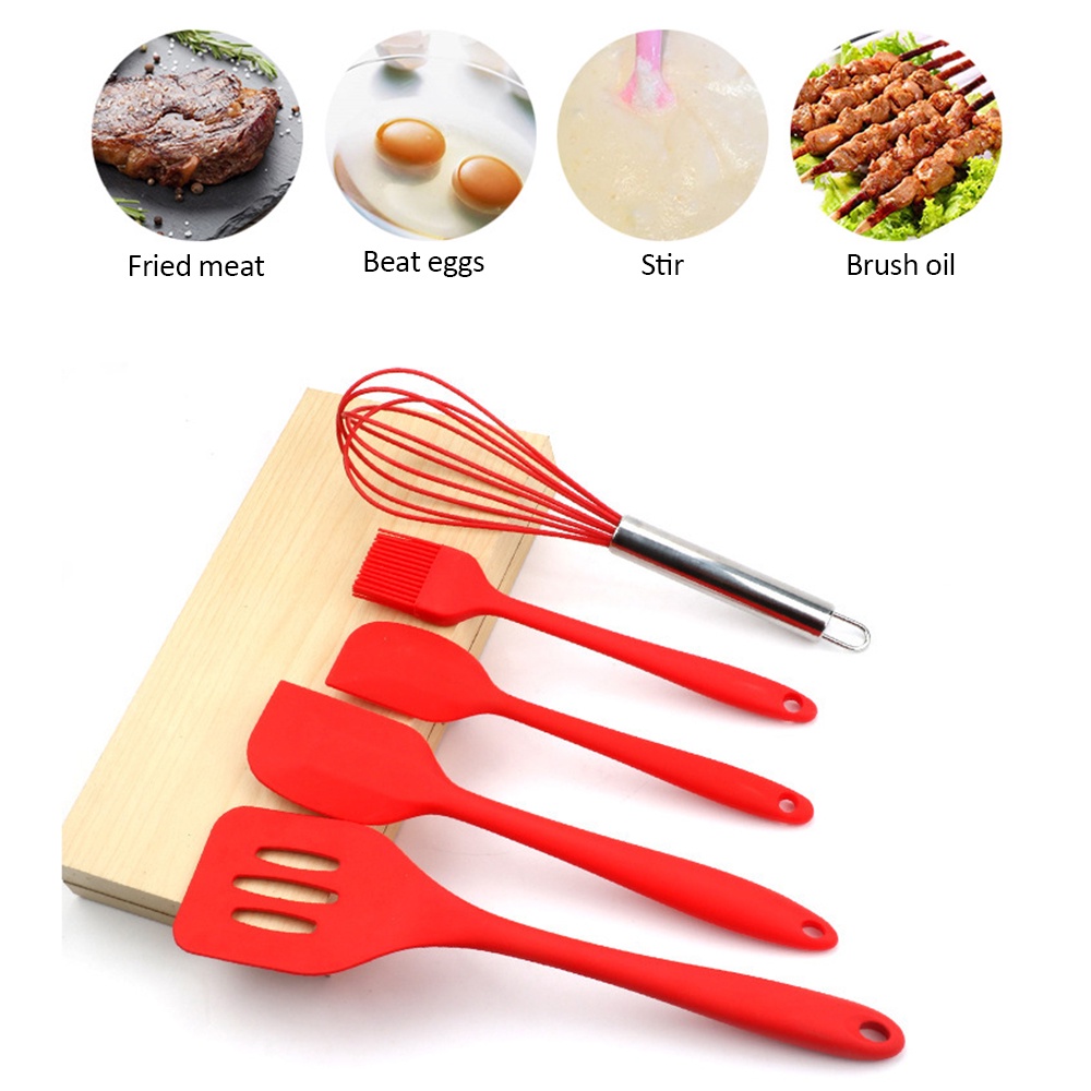 5pcs / Set Alat Pengocok Telur Spatula Kuas Minyak Bahan Silikon Dengan Kotak Untuk Peralatan Dapur