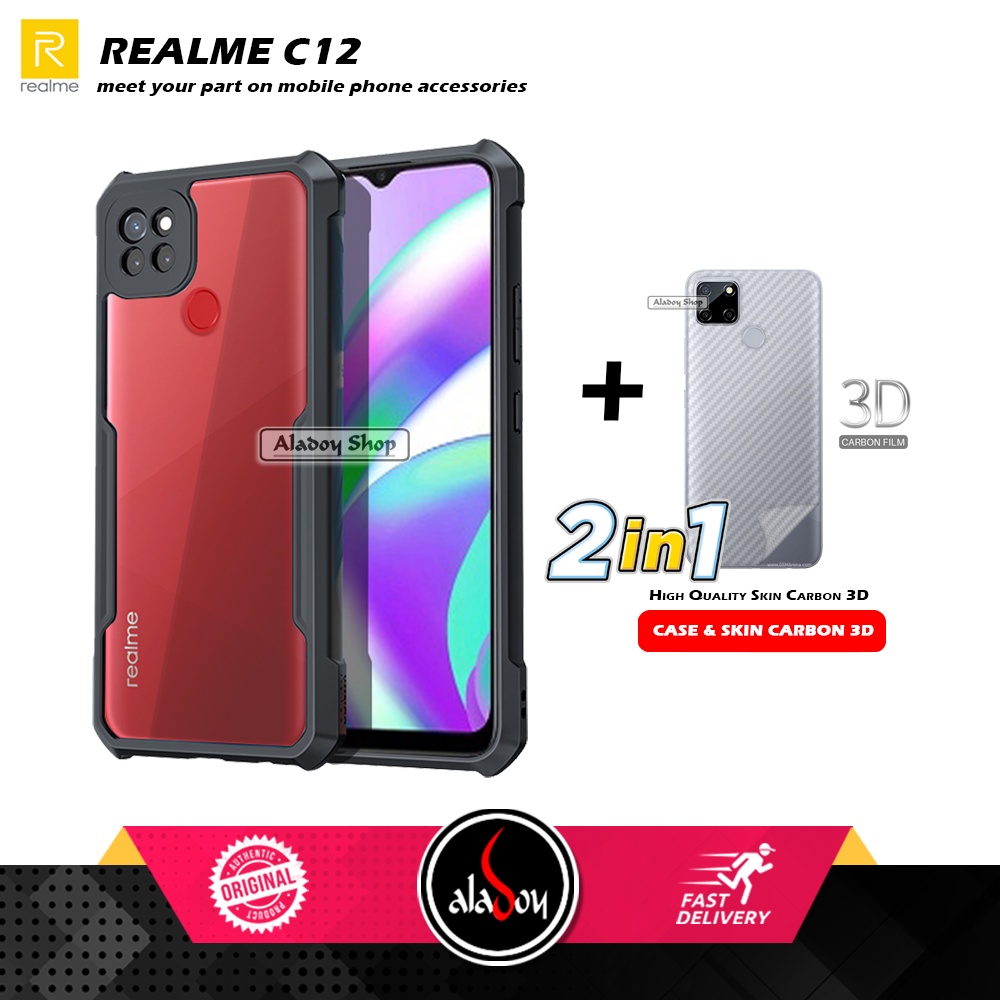 Case REALME C12 Armor Fusion Transparent Casing Free Skin Carbon 3D