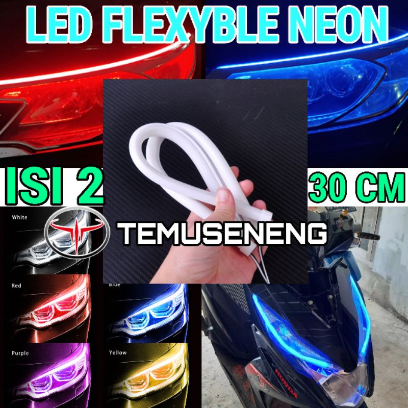 2Pcs Lampu Led Alis Neon 30 Cm Drl Fleksibel Flexible Mobil Motor