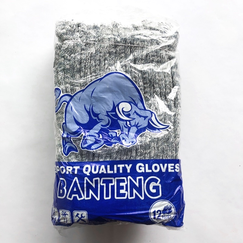 (12 Pasang / 24 Pcs) Sarung Tangan Kain Panjang Tebal BANTENG / Sarung Tangan Tukang Lurik