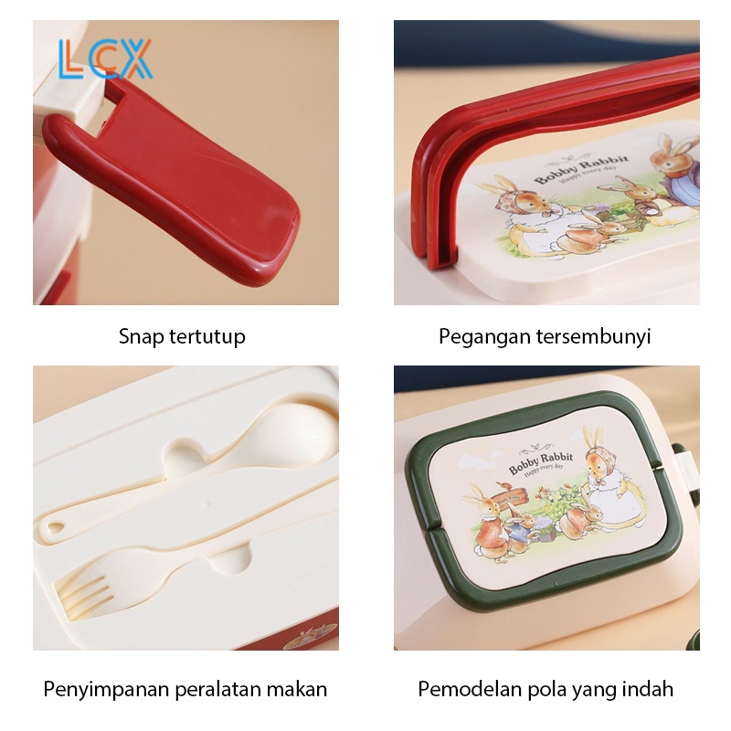 LCX 2 Layer Tempat Makan Kotak Makan Bento Lunch Box Kartun Makan Anak Wheat Straw Kotak Makan VS-75