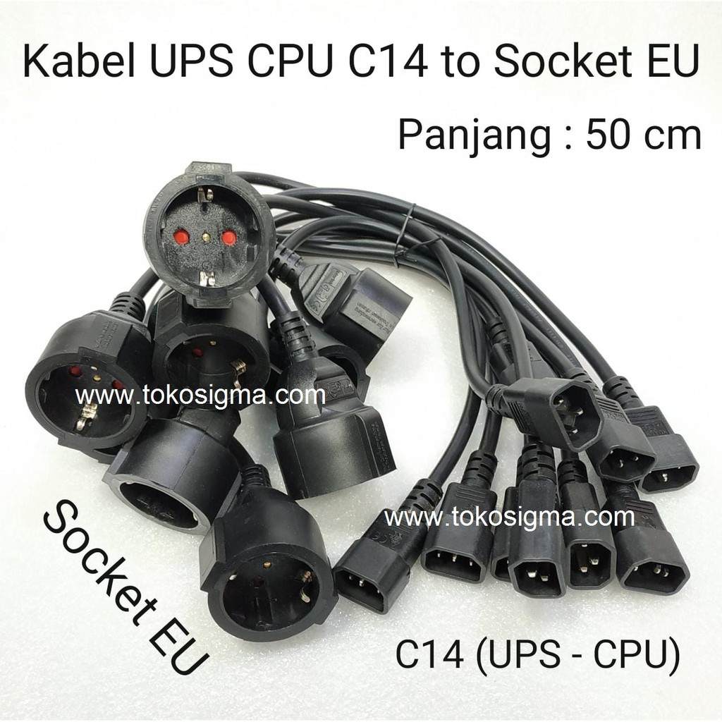 Kabel UPS CPU C14 to Socket EU 2 pin Lubang Steker Colokan Listrik