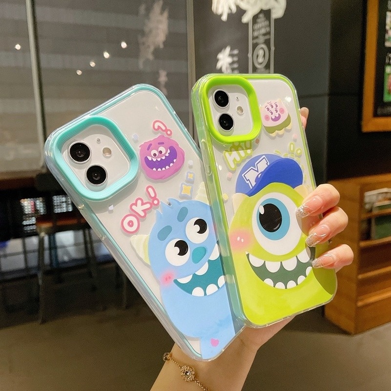 3 In 1 Soft Case Silikon Transparan Anti Jatuh Motif Monster Untuk iPhone 13 12 11 Pro Max XS Max XR X XS 8 7 Plus SE 2020