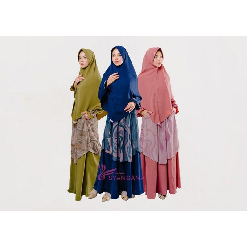 Gamis Set Syari Syar'i Bahan Wolfis Wollycrepe Polos Kombinasi Motif Gamis Marsya by Syandana