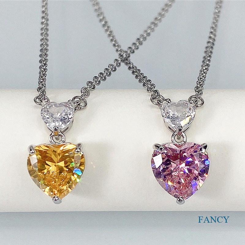 Kalung Bentuk Hati Bahan Cubic Zirconia Untuk Wanita