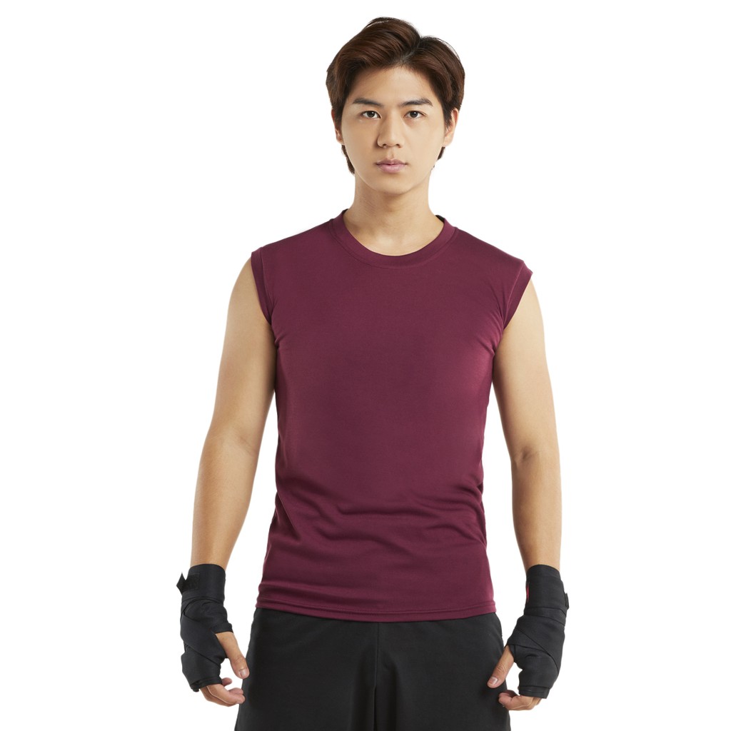 DONSON Sportswear Simple Singlet Tanktop Dalaman Bahu Lebar Sleeveless Tshirt Olahraga Polyester Warna Maroon