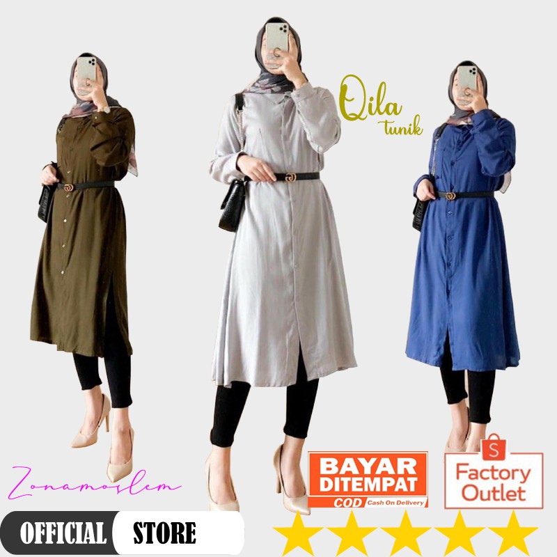 TUNIK WANITA QILA / ILA ATAU TUNIC QILA BAHAN MOSCREPE PREMIUM | TUNIK POLOS PREMIUM |TUNIK MOSCREPE