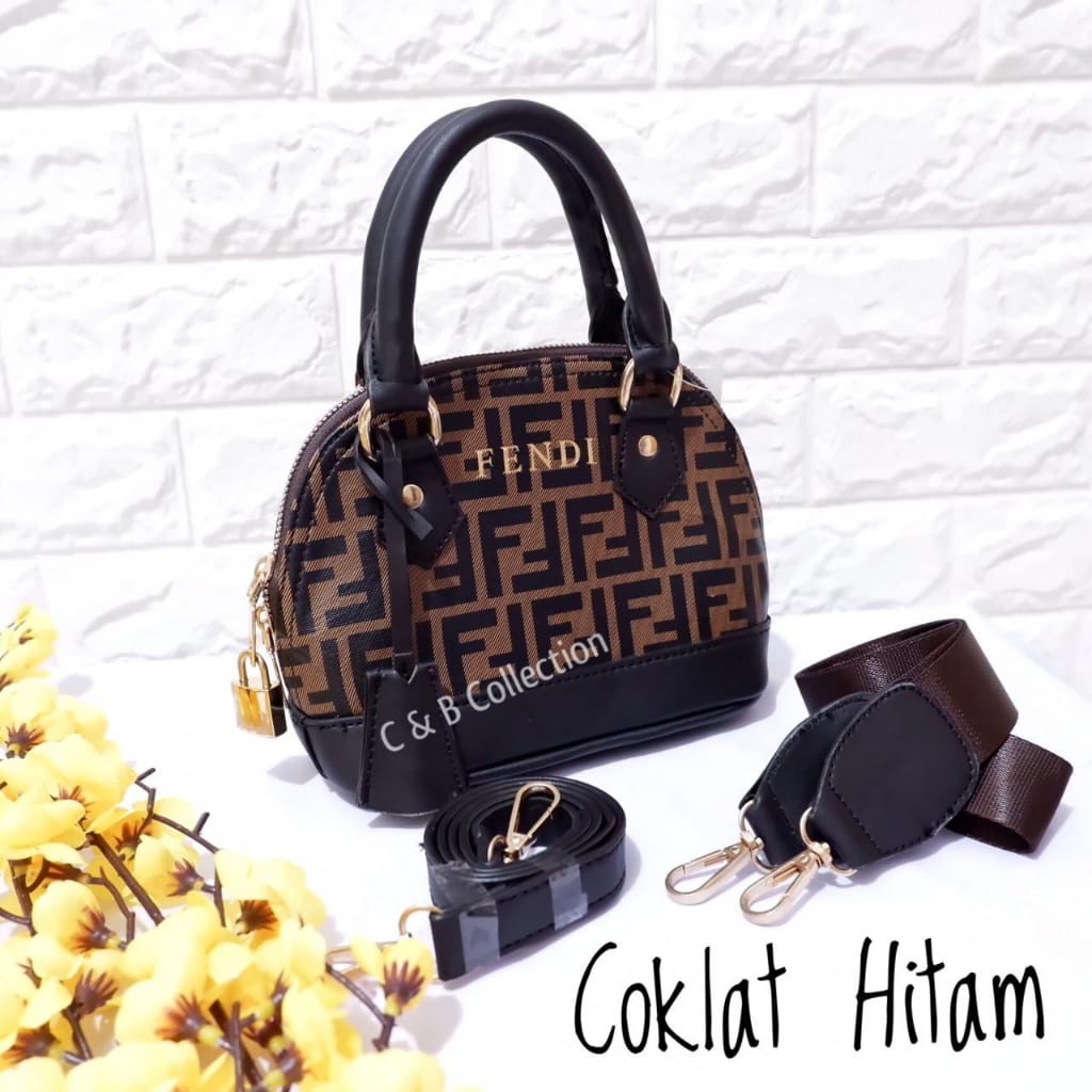 Tas Fendi Alma Mini Selempang Impor Free Gembok Dua Tali Full Embos C&B