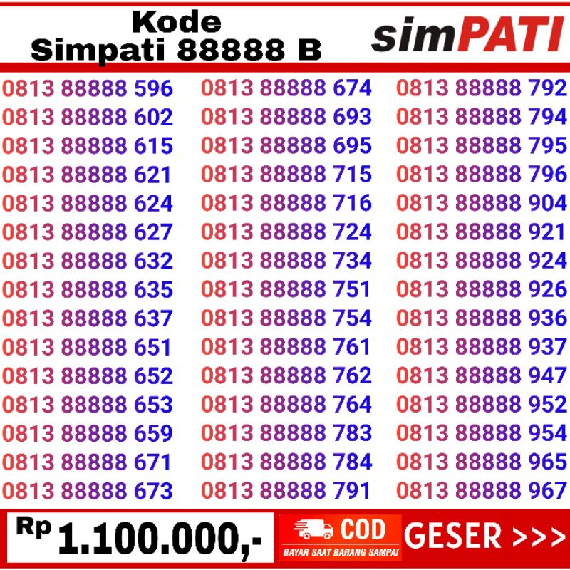 nomor cantik simpati panca 88888 hoki