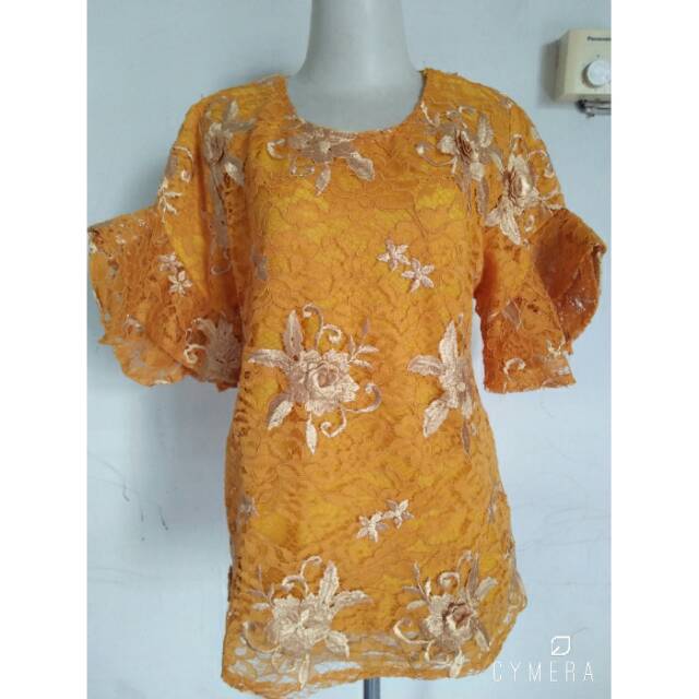 Blouse brokat bunga bordir timbul pakai lapis