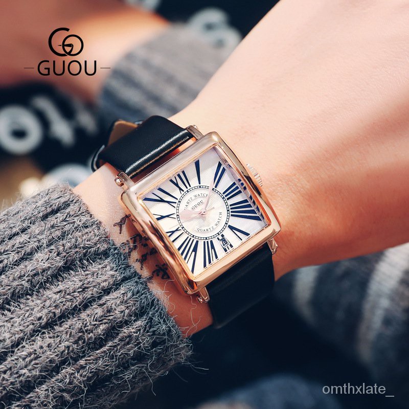 【Factory Outlet】GUOU Hong Kong Guou Jam Tangan Pria Fashion Sederhana Pria Quartz Watch Kasual Kalender Silikon Mahas