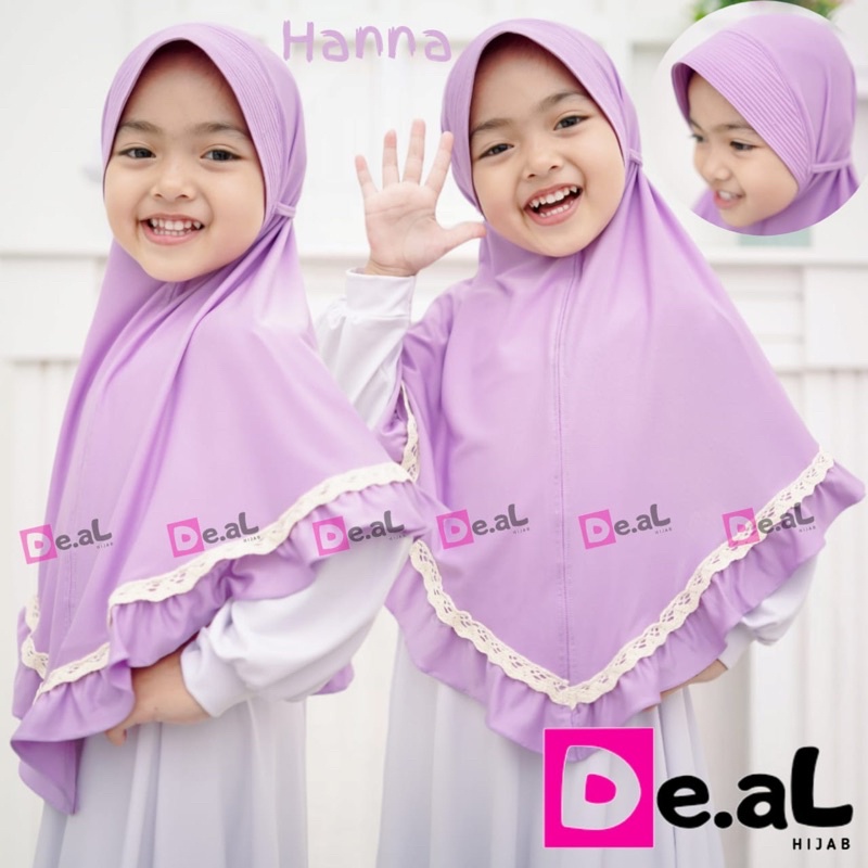 HANNA By De.Al Hijab Ori Jilbab Anak Instan Serut Pita Lish Rempel Kerudung Jersey Deal Hijab Ory