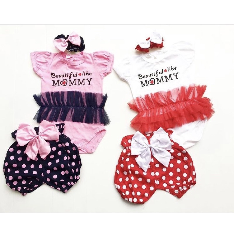 Beautiful Like Mommy Baju Jumper Bandana Pergi Lucu Fashion Anak Bayi Perempuan Cewek Terlaris Murah