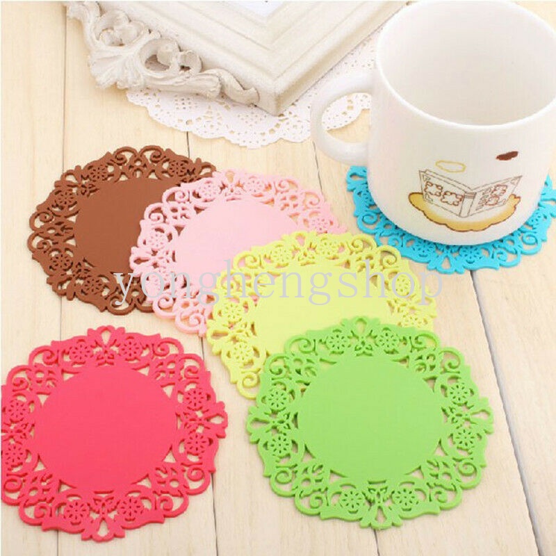 Tatakan Cangkir Kopi Bentuk Bunga Bahan PVC Anti Slip