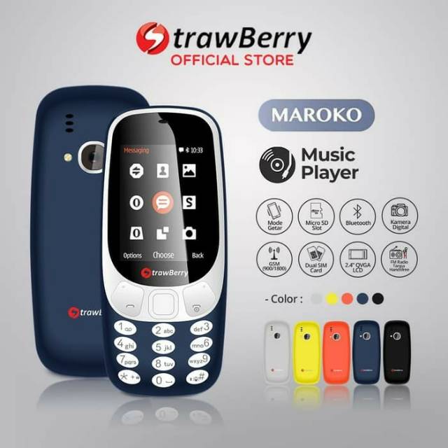 Strawberry Maroko 3310 / HP Murah / Candybar HP / Kamera Senter - Biru