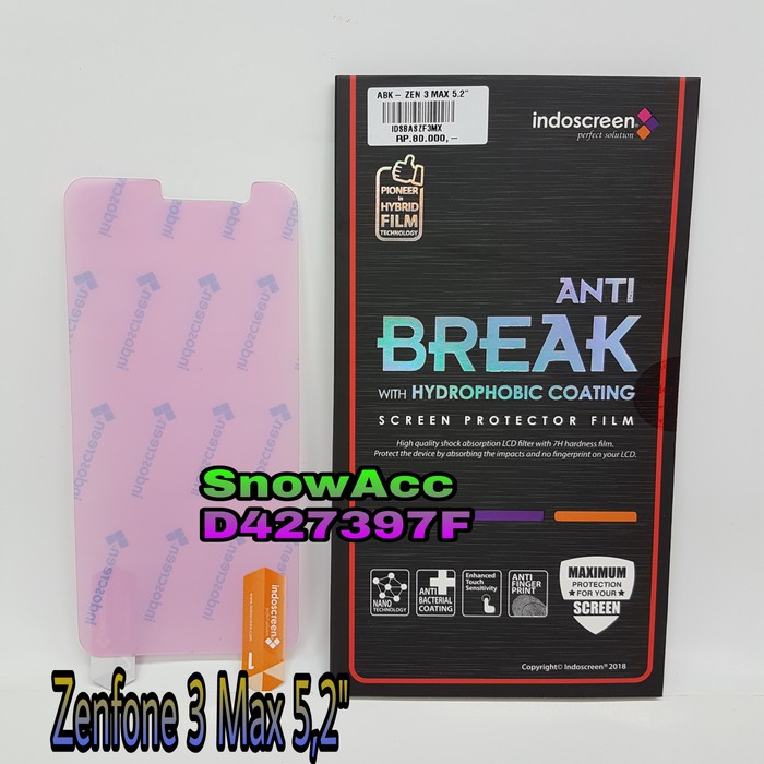 Anti Gores Indoscreen Anti Break Zenfone 3 Max 5,2 inch ( ZC520TL )