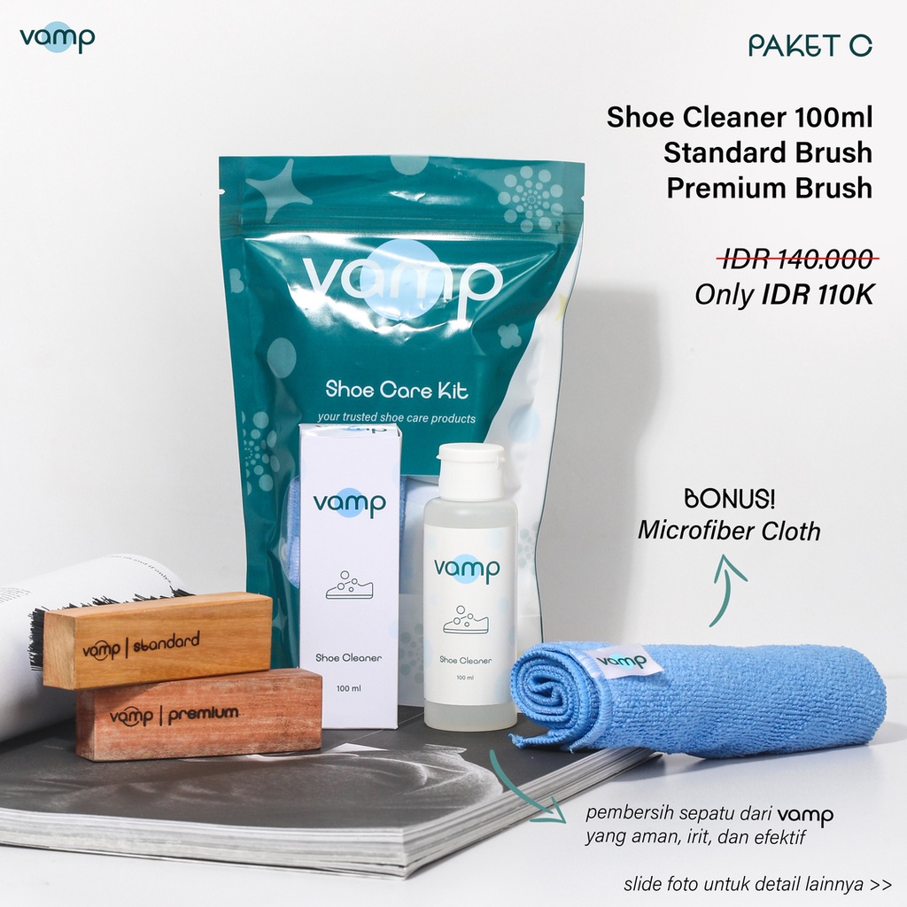 Shoe Cleaner 100ml + Premium Brush &amp; Standard Brush | Pembersih Sepatu Sikat Sabun Cuci Sneakers by Vamp Shoe Care | Easy Cleen