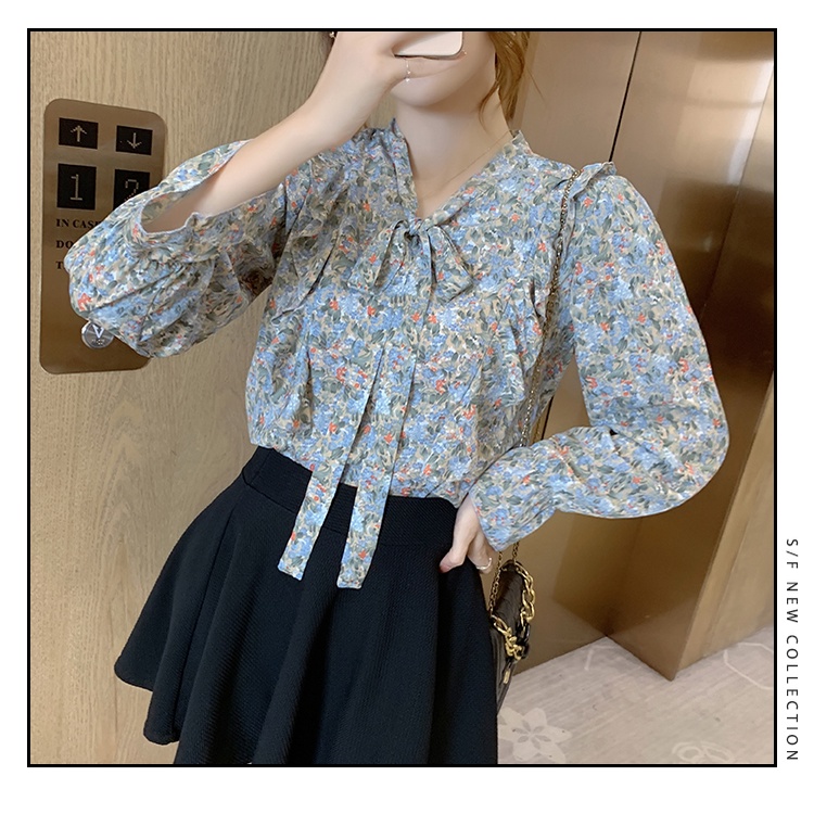 Fashion Korea Style Lengan Panjang Blus Wanita Musim Panas Casual Blouse Motif Bunga Bahan Sifon Warna Pink Atasan Kemeja Wanita