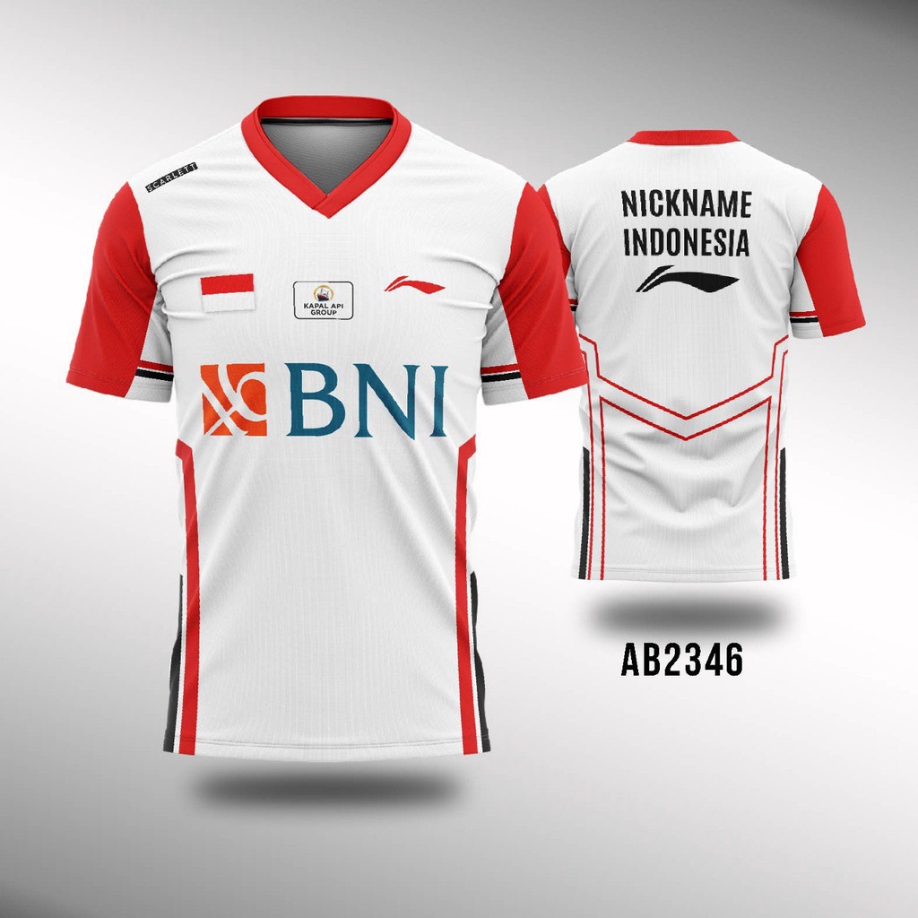 Kaos Atasan Jersey Badminton Thomas & Uber Cup 2022 Indonesia Lining - Putih AB2346