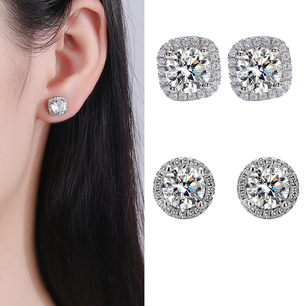 Lily Crystal Stud Earrings Fashion Jual Panas Perhiasan Pernikahan Mewah Bulat Persegi Batu Zircon