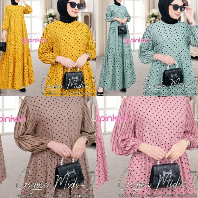 215 Midi Dress Kombinasi Polos Motif by PINKAN busui Nonbusui Collar Sahira Talita Gayola Kirana Air